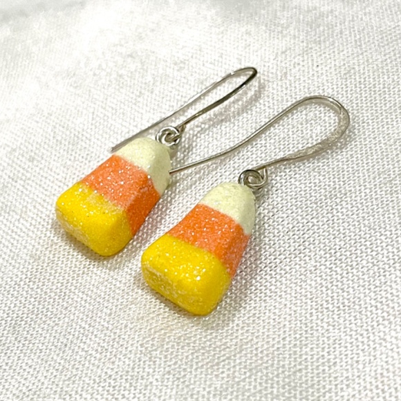 Halloween Candy Corn Sugar Gummy Earrings Glittery Kawaii Food Jewelry - Picture 3 of 5
